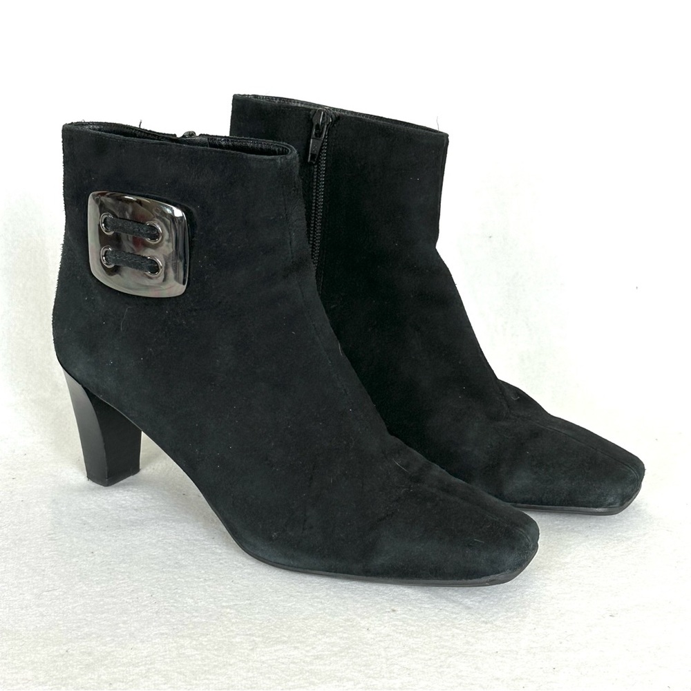 JAIME MASCARO Women’s Malia Poplar Black Suede High Heel Booties, Size 8.5